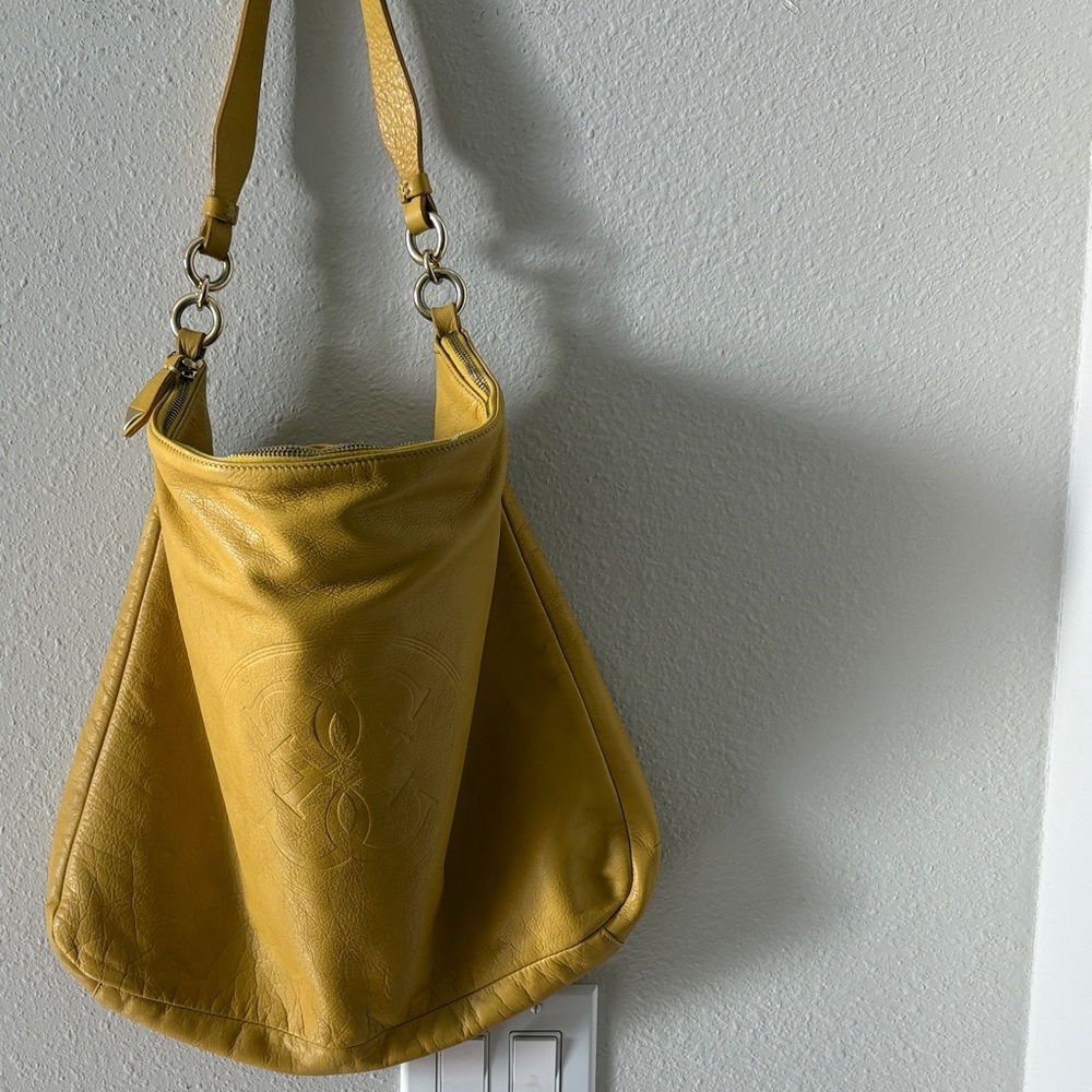 Guess Mustard Yellow Leather Shoulder Bag